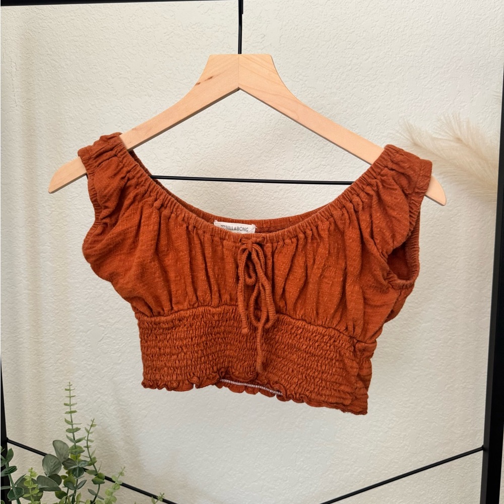 Rust Orange Smocked Crop Top